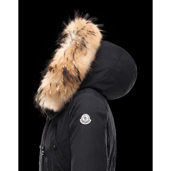 Moncler AYROLLE Detachable Fur Collar Turtleneck Svart Vinterjakke Polyester/Cotton/Racoon Dame 41456955NI