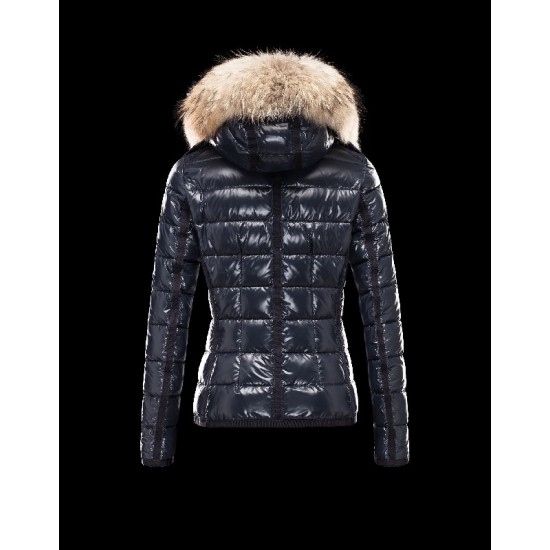 Moncler Armoise Detachable Fur Trimmed Blå Vinterjakke Lacquered Nylon Dame 41224515ML