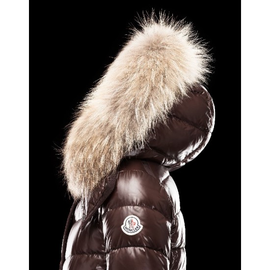 Moncler Armoise Detachable Fur Trimmed Dark Brun Vinterjakke Lacquered Nylon Dame 41224515QP