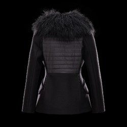 Moncler BOUVIER Classic Neckline Fur Collar Svart Vinterjakke Wool Flannel/Mongolian Fur/Feather Dame 41473300FI