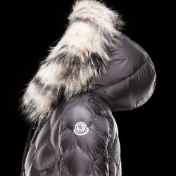 Moncler GRESFUR Ultralight Turtleneck Fur Collar Steel Grå Vinterjakke Nylon/Racoon Dame 41456951CR