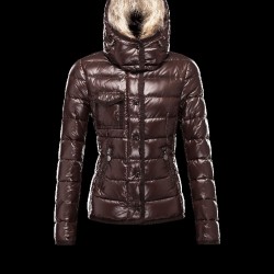 Moncler Armoise Detachable Fur Trimmed Dark Brun Vinterjakke Lacquered Nylon Dame 41224515QP