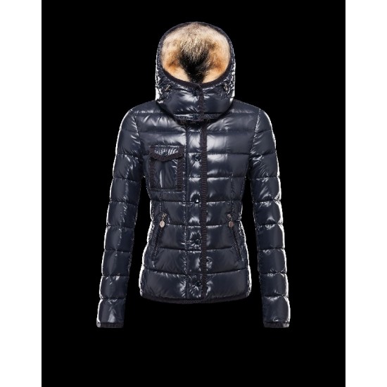 Moncler Armoise Detachable Fur Trimmed Blå Vinterjakke Lacquered Nylon Dame 41224515ML